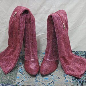 NWOT Tall n Stretchy Sparkling Maroon Heeled Boots